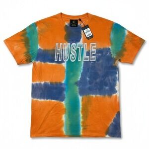 Sacred Crown Hustle Graphic Tie Dye T-Shirt, Men's XXL Top, Rust Orange Blue NWT